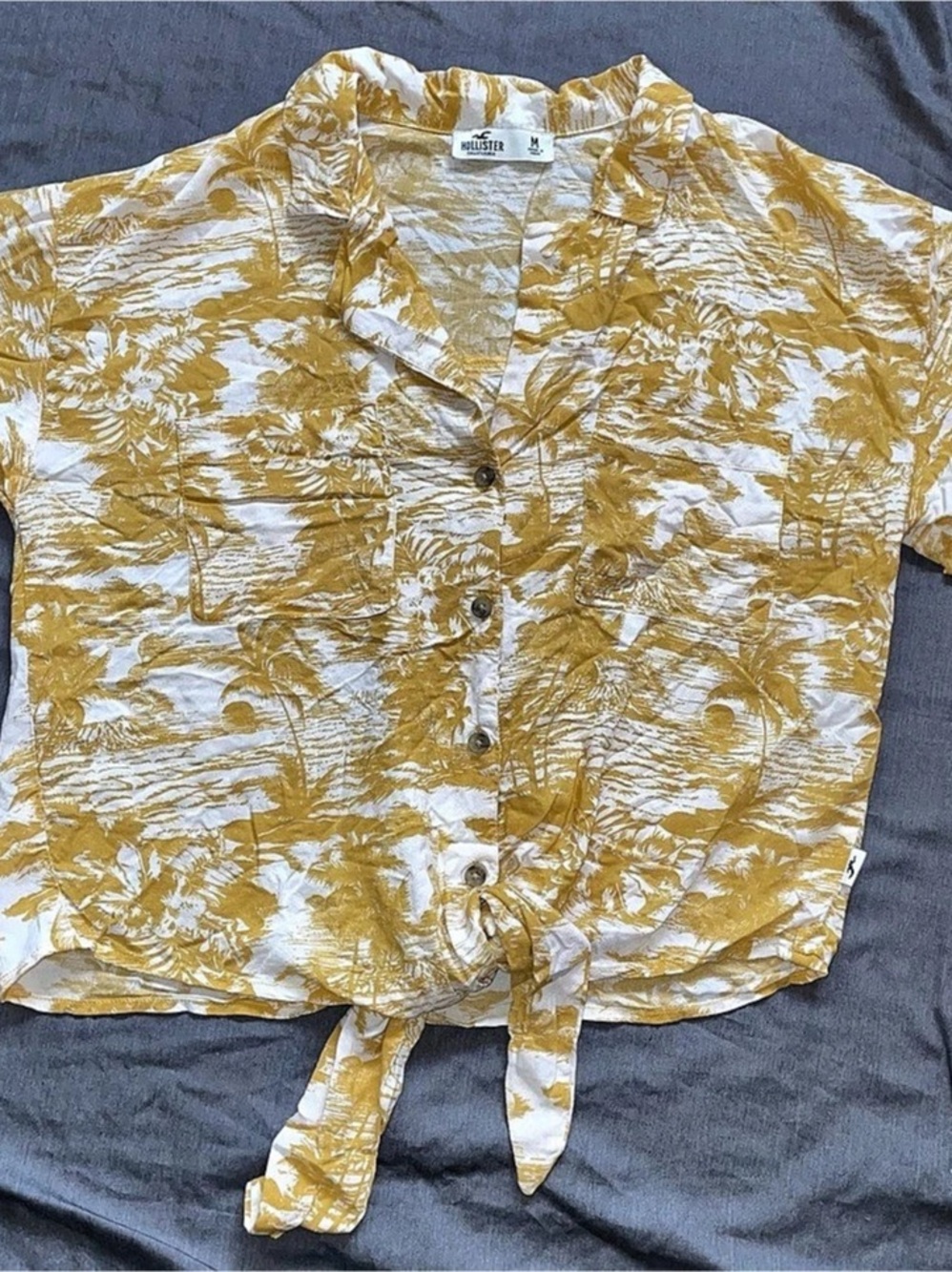 Hollister Yellow & White Tie-Front Button Down Shirt